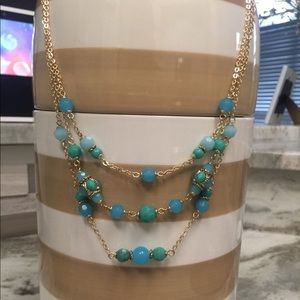 Anne Klein NWT 3 tier necklace gold w blue beads